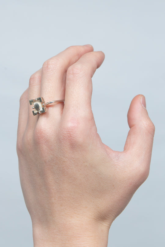 Square silverblock ring