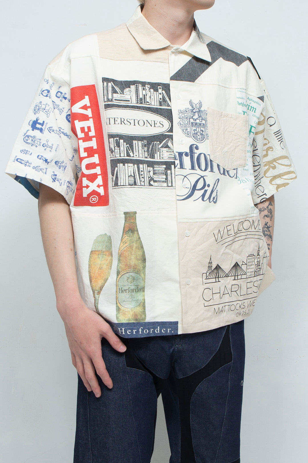 VINTAGE REUSABLE TOTE BAG REMODELED INTO A SHIRT WHITE