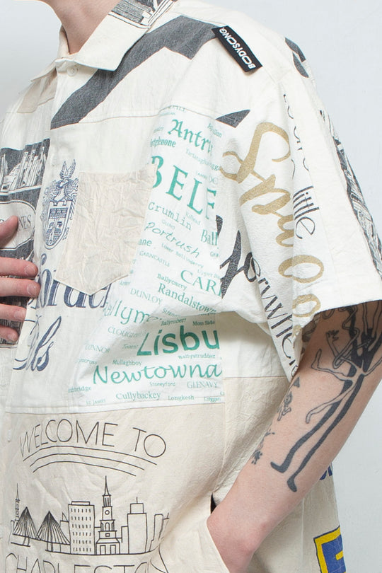 VINTAGE REUSABLE TOTE BAG REMODELED INTO A SHIRT WHITE