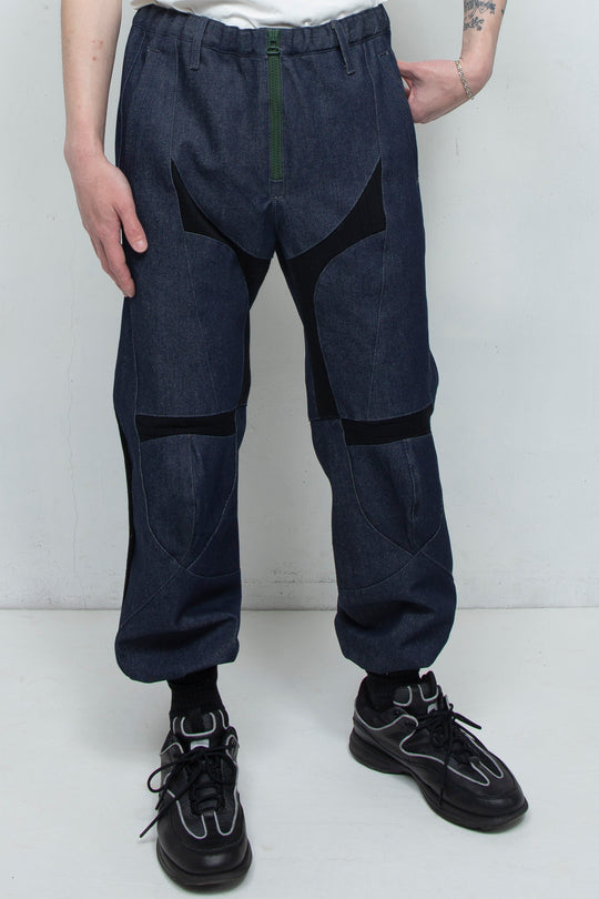 SPEEDING MOTORCYCLE DENIM TROUSERS BLACK