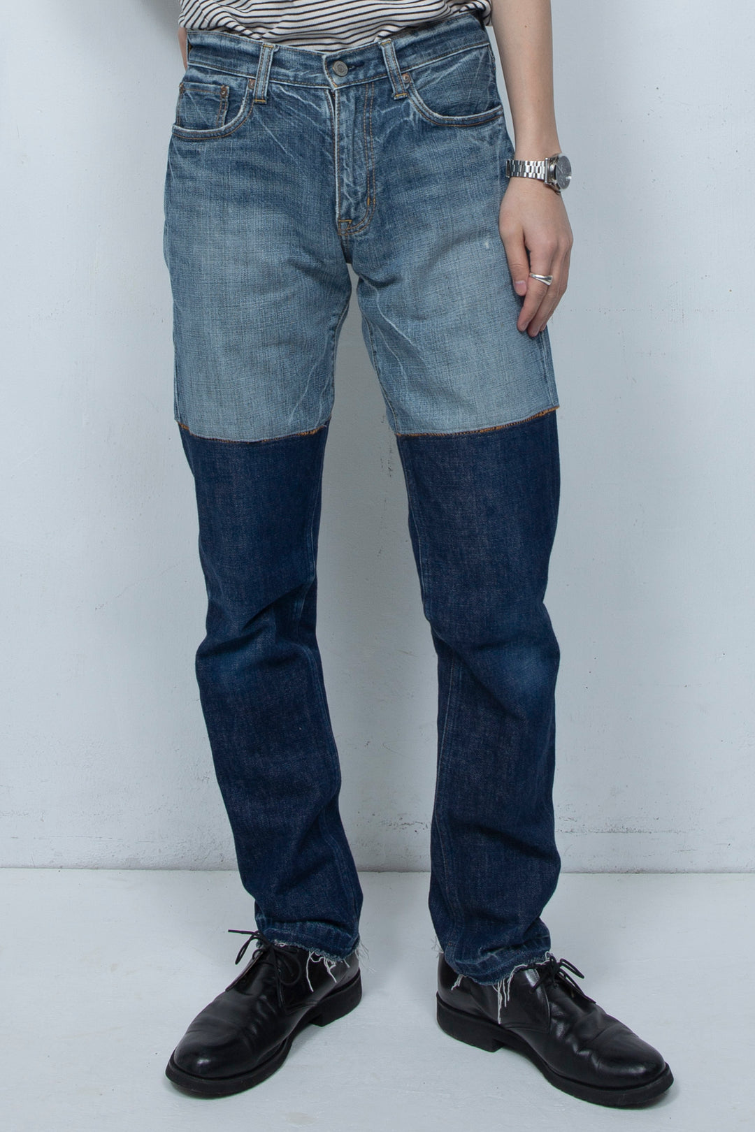 BICOLOR DENIM PANTS