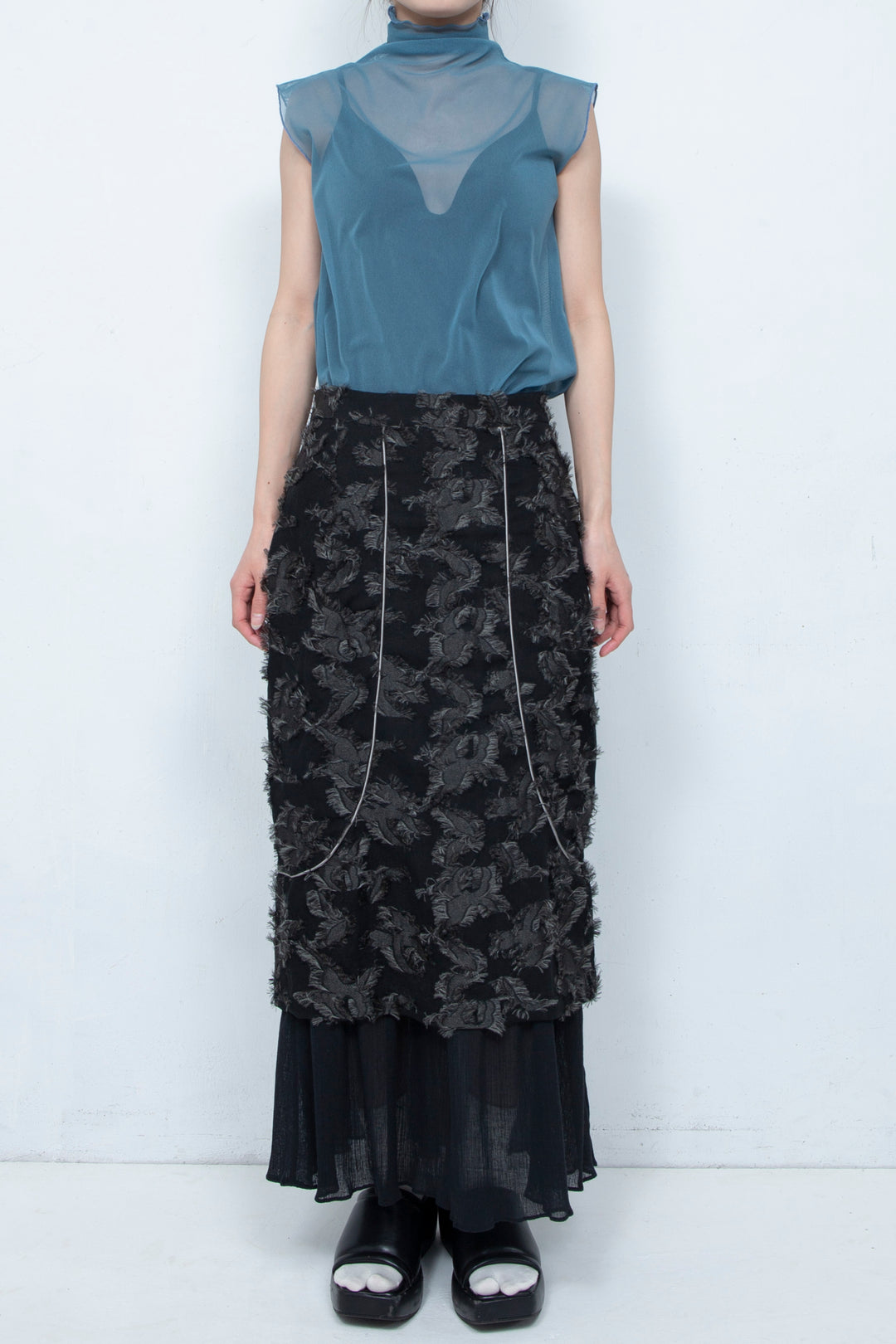 Bloom Jacquard Pencil Skirt BLACK