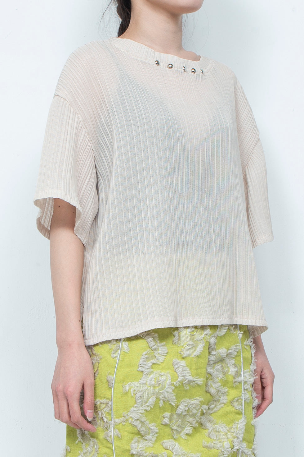 Pleats-like T-shirt IVORY