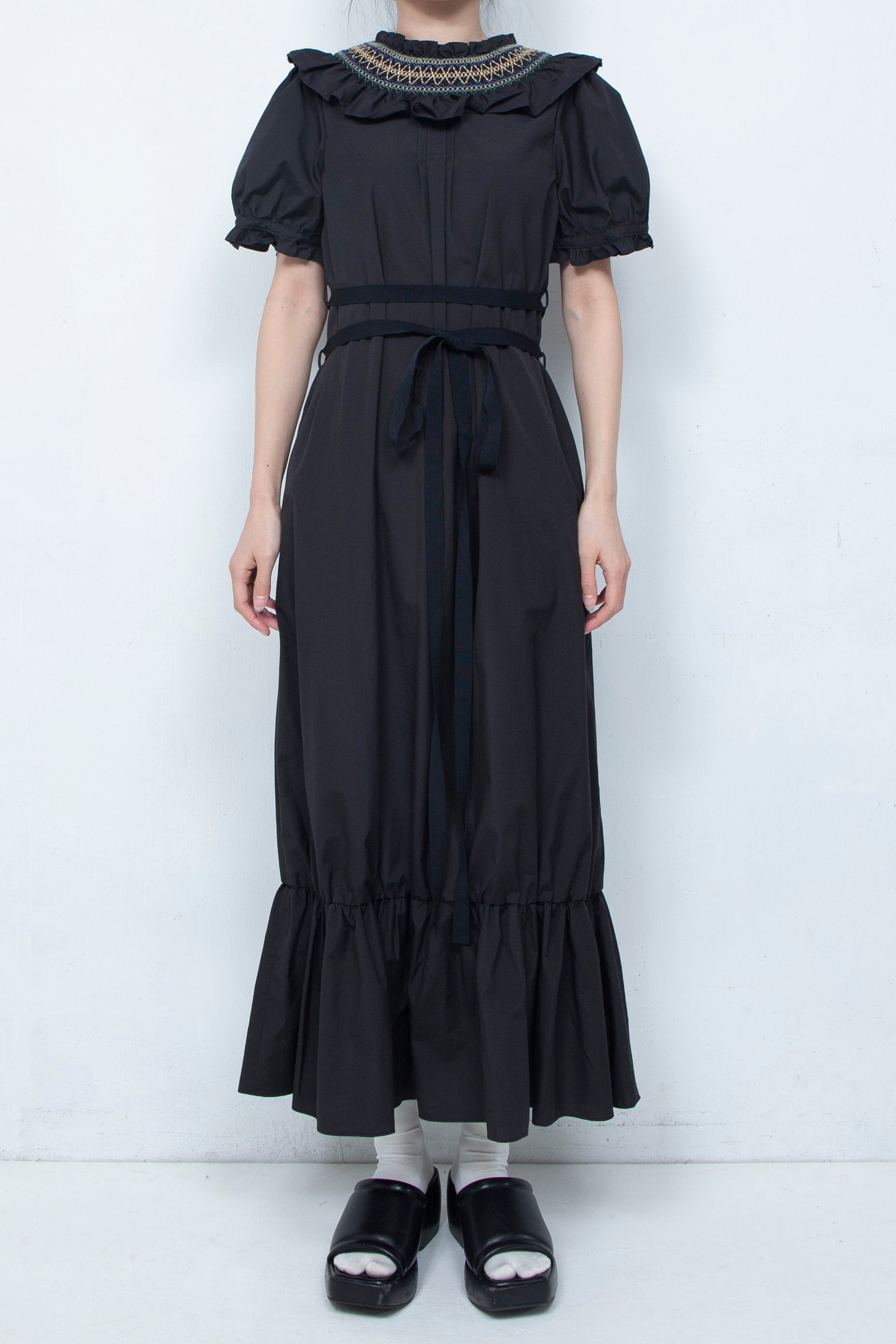 黒 S ribbon smocking sweat pants（BAON】Meltz string banding