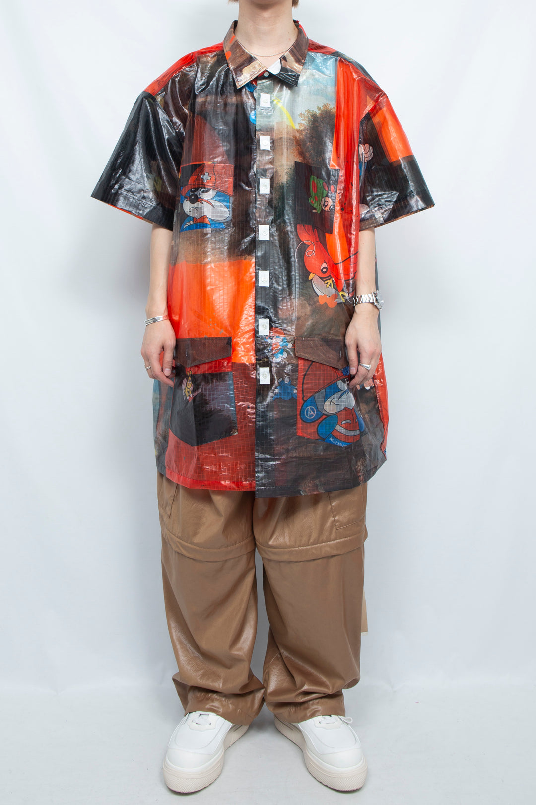 TRANSPARENT GRID WORK SHIRT/ATOZ ORANGE