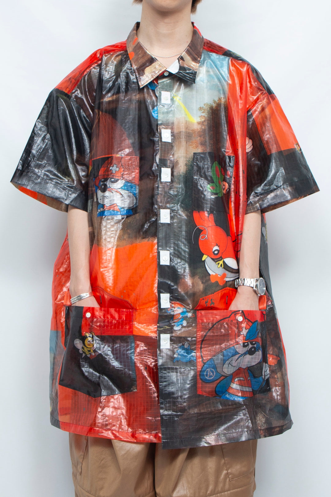 TRANSPARENT GRID WORK SHIRT/ATOZ ORANGE