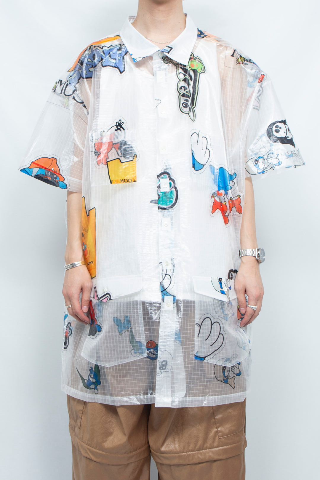 TRANSPARENT GRID WORK SHIRT/ATOZ WHITE