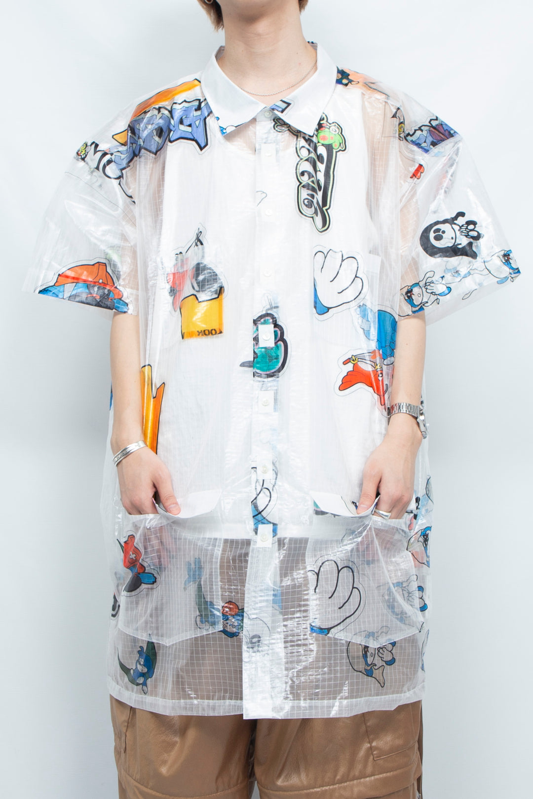 TRANSPARENT GRID WORK SHIRT/ATOZ WHITE