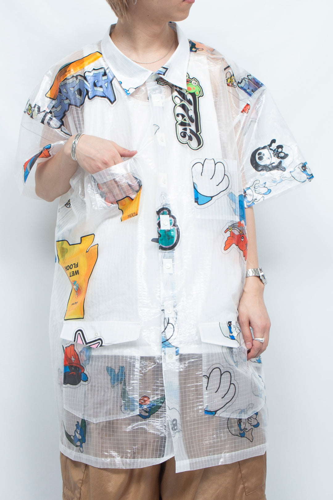 TRANSPARENT GRID WORK SHIRT/ATOZ WHITE