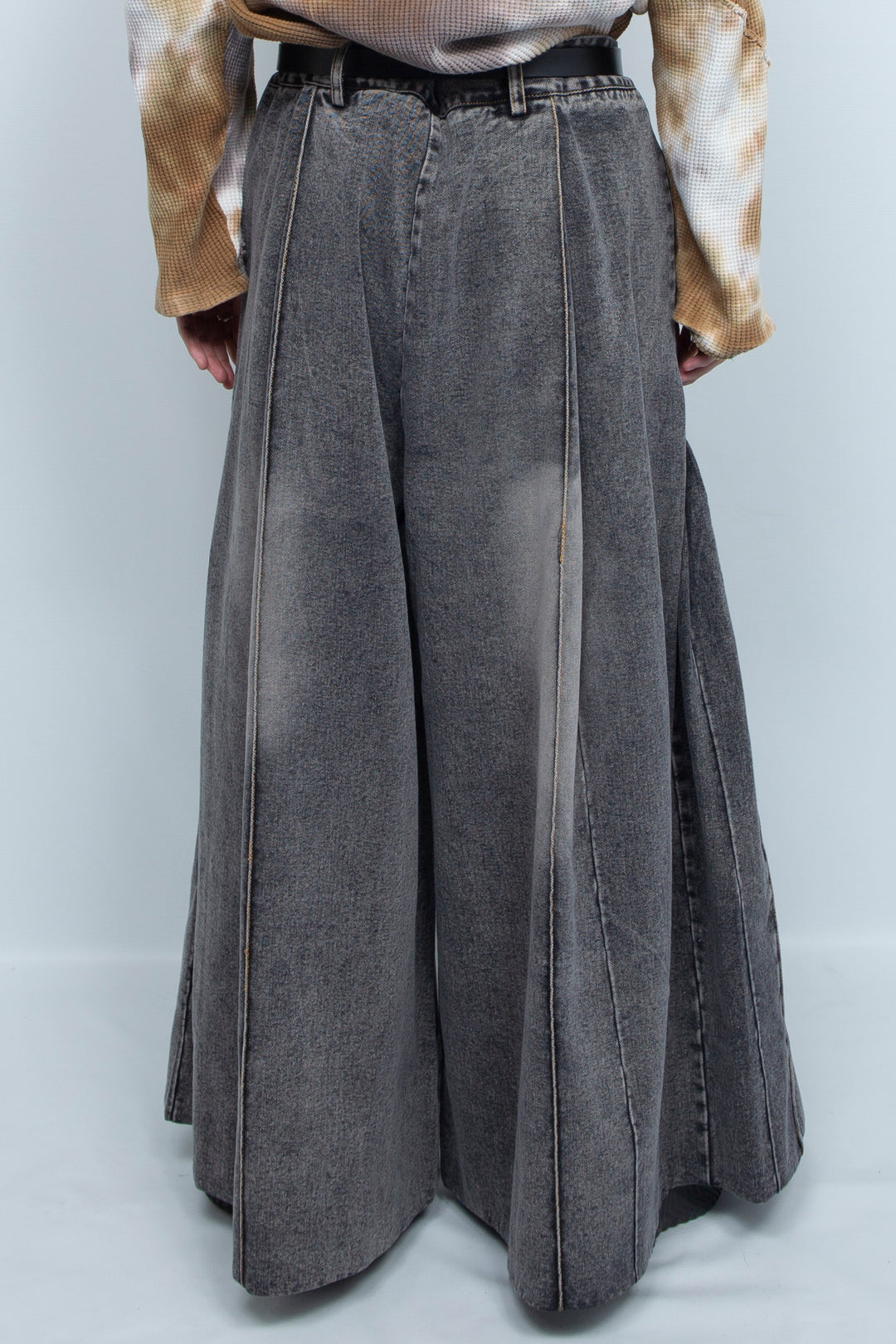 Pleated zipper wide leg ronin pants