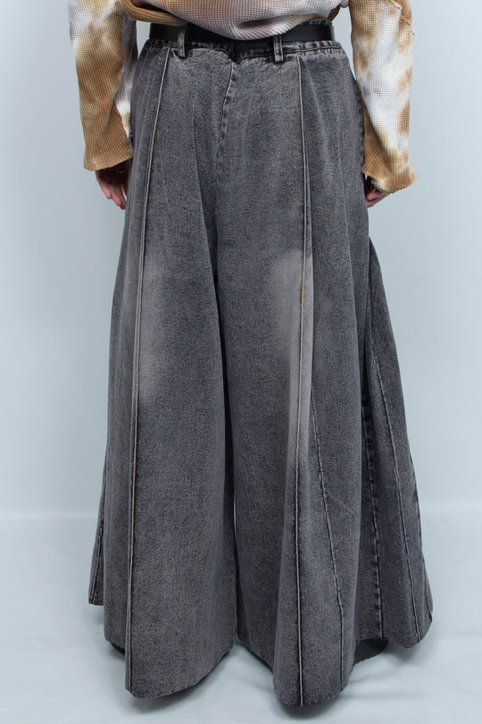 Pleated zipper wide leg ronin pants