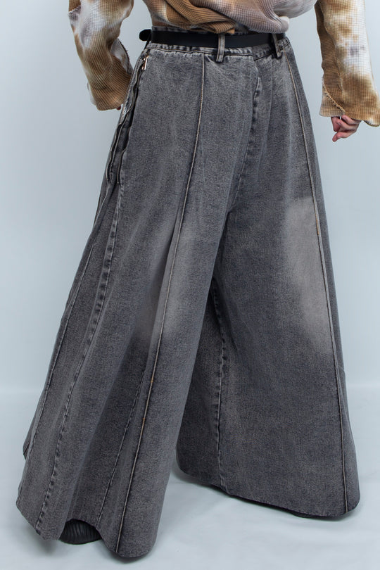 Pleated zipper wide leg ronin pants