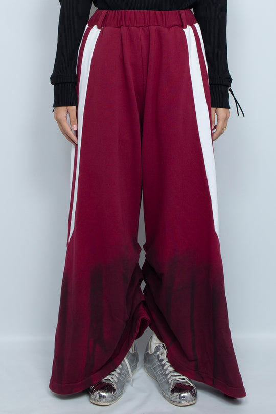 Red dual tone printed wide leg sports pants