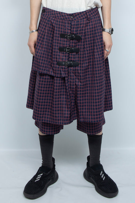 Checkered multi-layer buttoned skirt pants