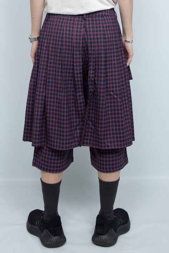 Checkered multi-layer buttoned skirt pants