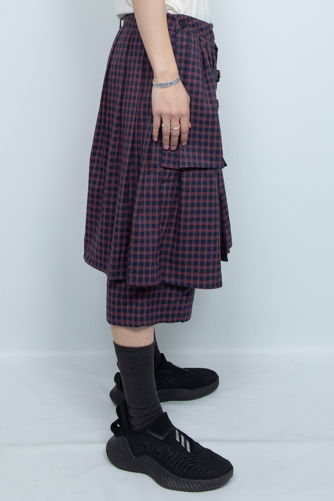 Checkered multi-layer buttoned skirt pants