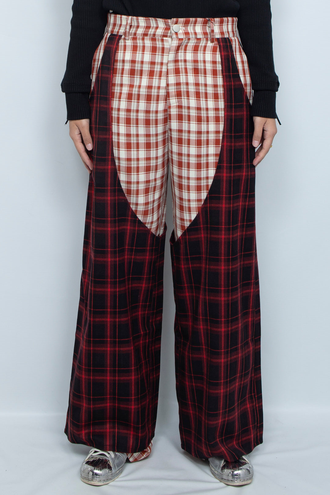 Double layered cross checkered pants