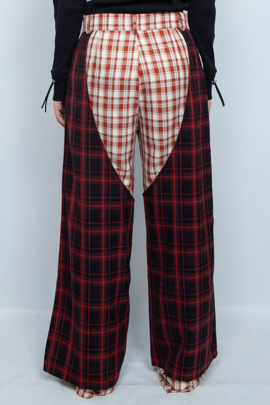 Double layered cross checkered pants