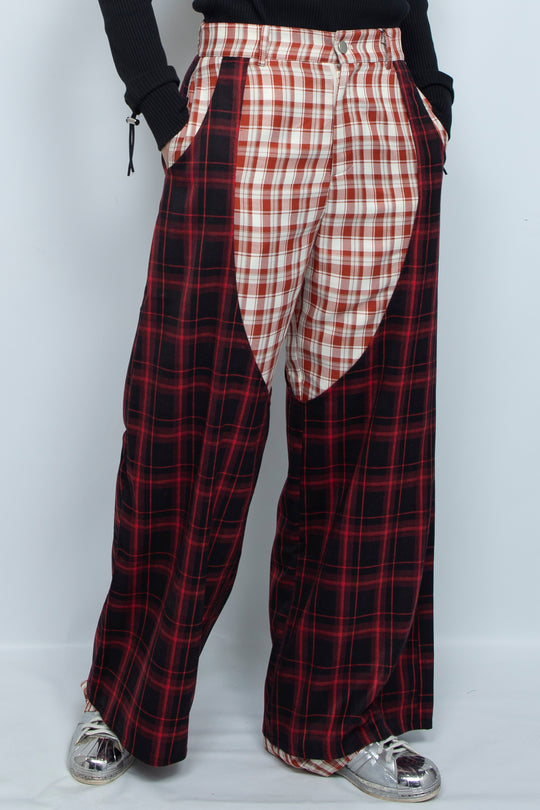 Double layered cross checkered pants