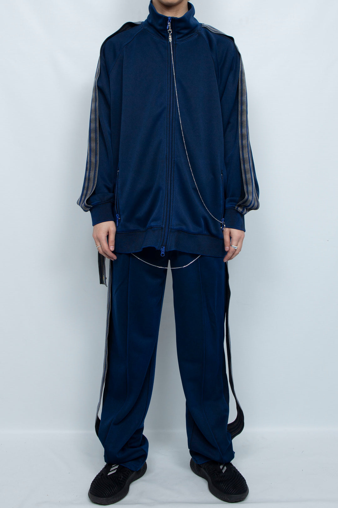 PIGMENT-DYED DISTRESSED TRACK TROUSERS BLUE