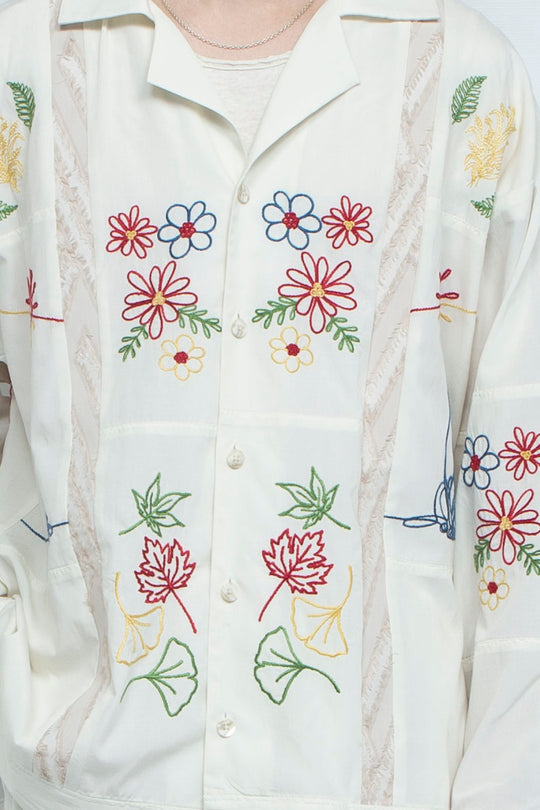 "DIEGO” Embroidered Patchwork Shirts IVORY