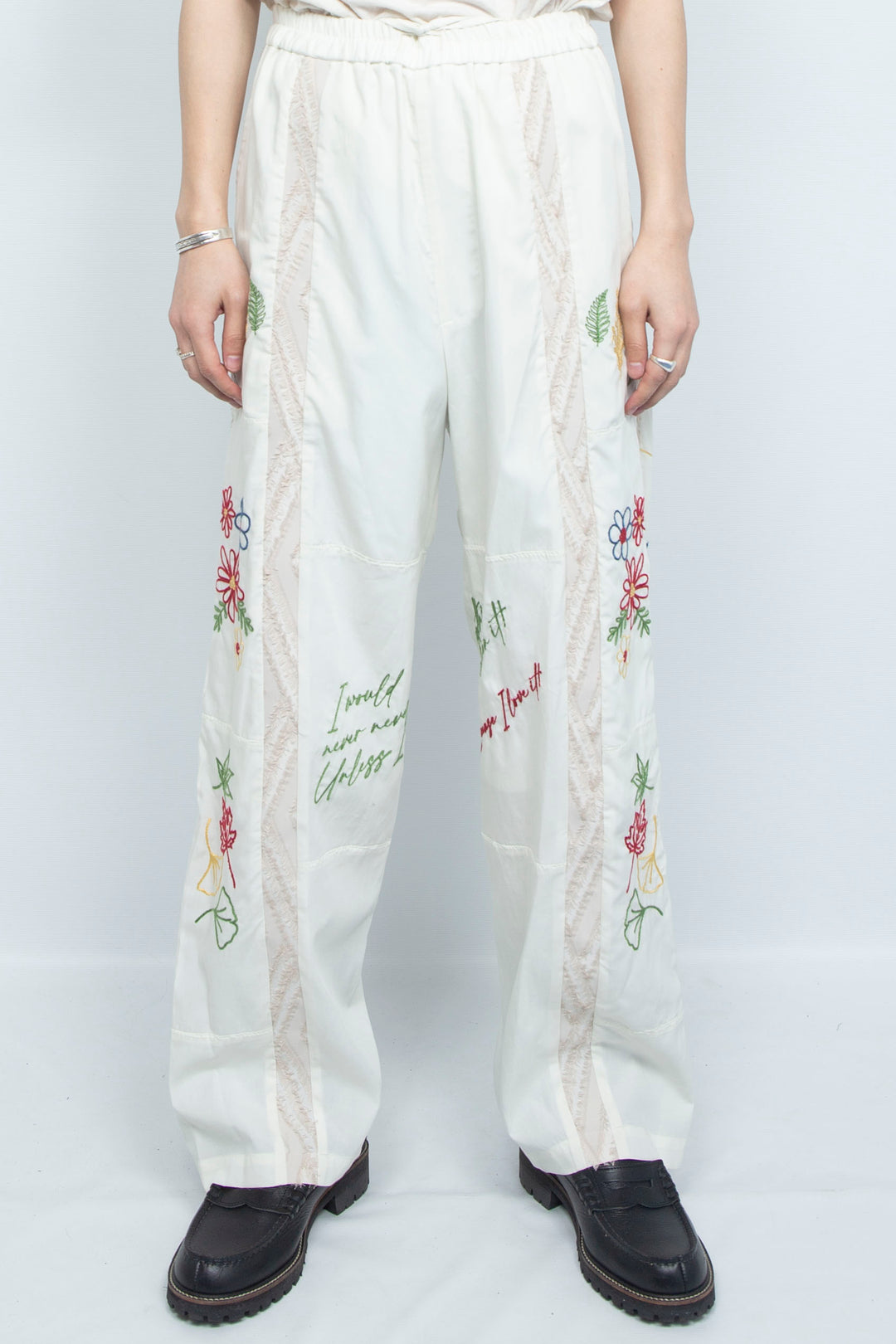 "DIEGO” Embroidered Patchwork Easy Pants IVORY