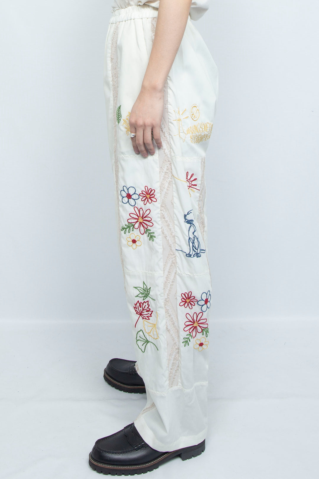 "DIEGO” Embroidered Patchwork Easy Pants IVORY