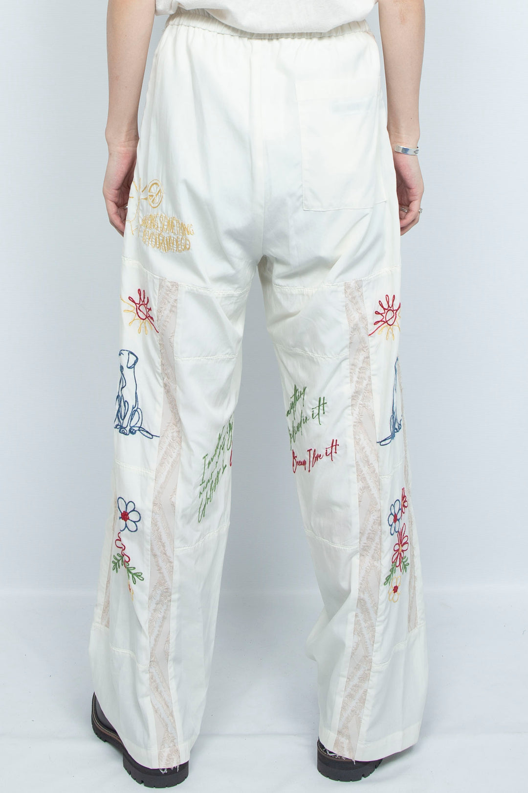 "DIEGO” Embroidered Patchwork Easy Pants IVORY