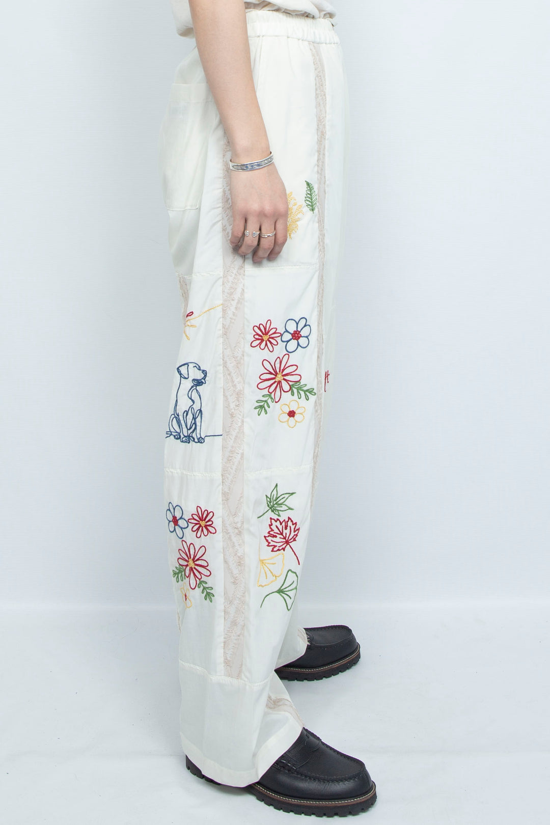 "DIEGO” Embroidered Patchwork Easy Pants IVORY