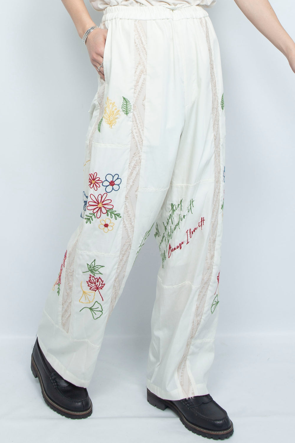 "DIEGO” Embroidered Patchwork Easy Pants IVORY