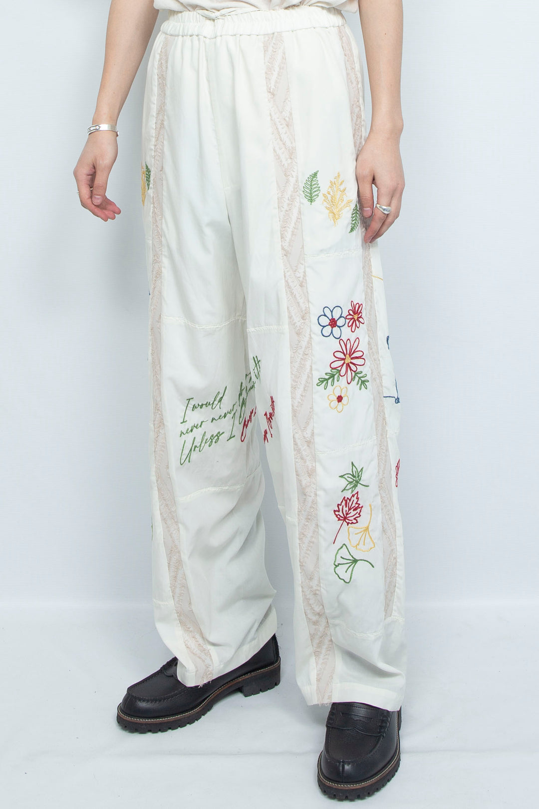 "DIEGO” Embroidered Patchwork Easy Pants IVORY