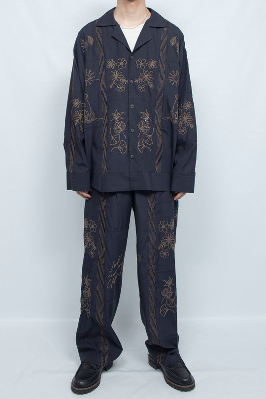 "DIEGO” Embroidered Patchwork Easy Pants NAVY