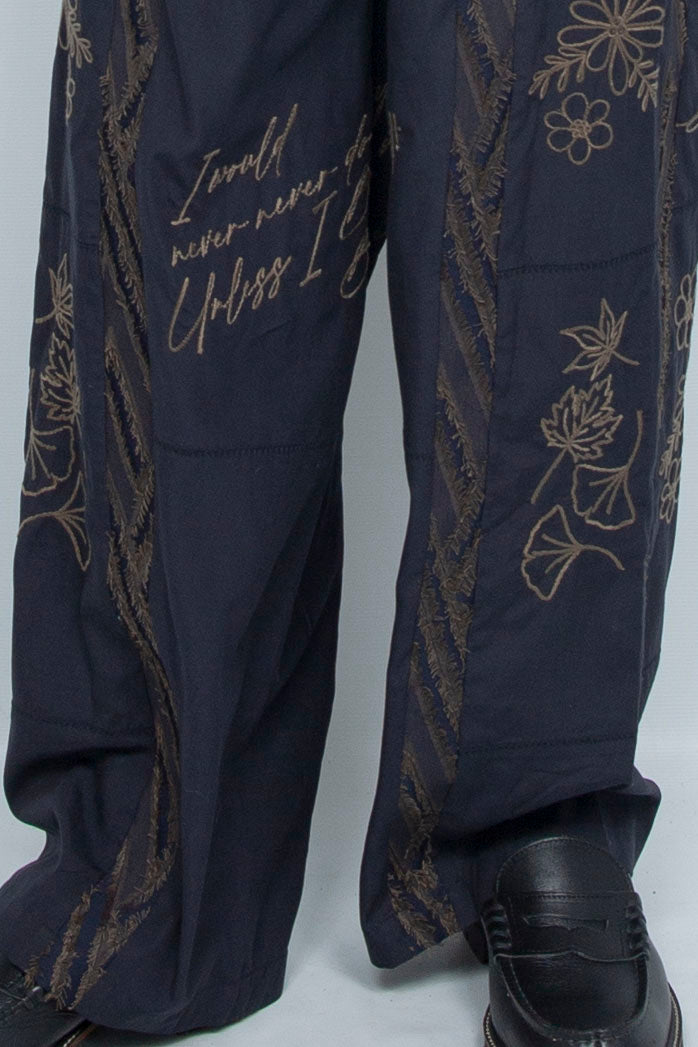 "DIEGO” Embroidered Patchwork Easy Pants NAVY