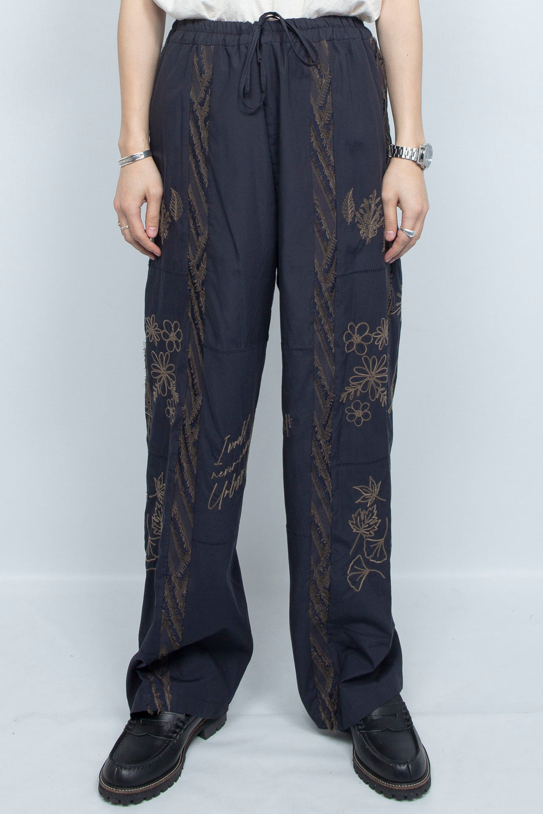 "DIEGO” Embroidered Patchwork Easy Pants NAVY