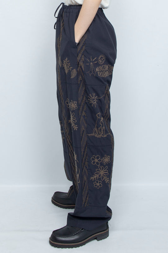 "DIEGO” Embroidered Patchwork Easy Pants NAVY