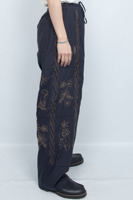 "DIEGO” Embroidered Patchwork Easy Pants NAVY