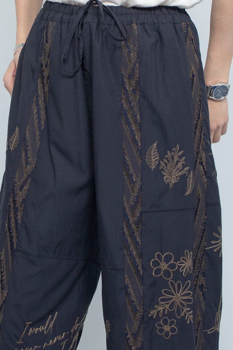 "DIEGO” Embroidered Patchwork Easy Pants NAVY