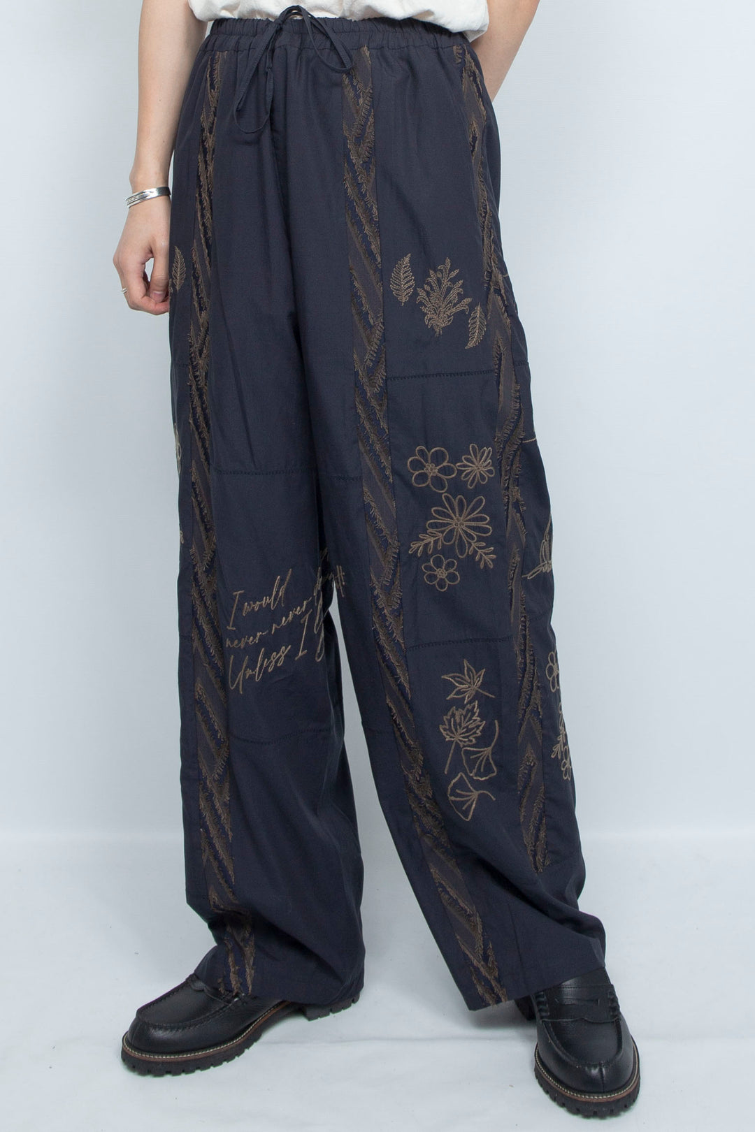 "DIEGO” Embroidered Patchwork Easy Pants NAVY