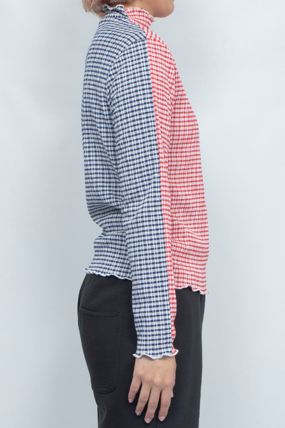 2way Gingham check  tops Red Navy