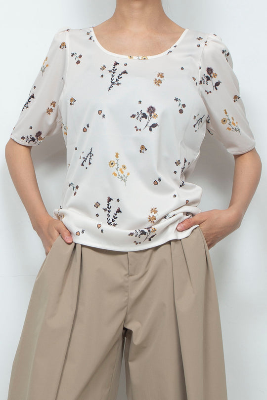 Print T Shirt Flower White