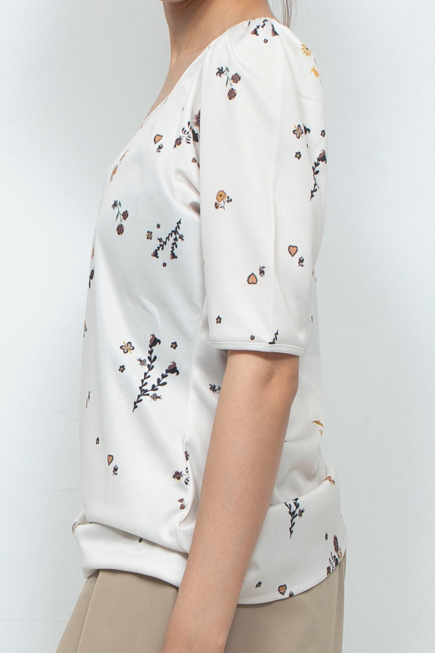 Print T Shirt Flower White
