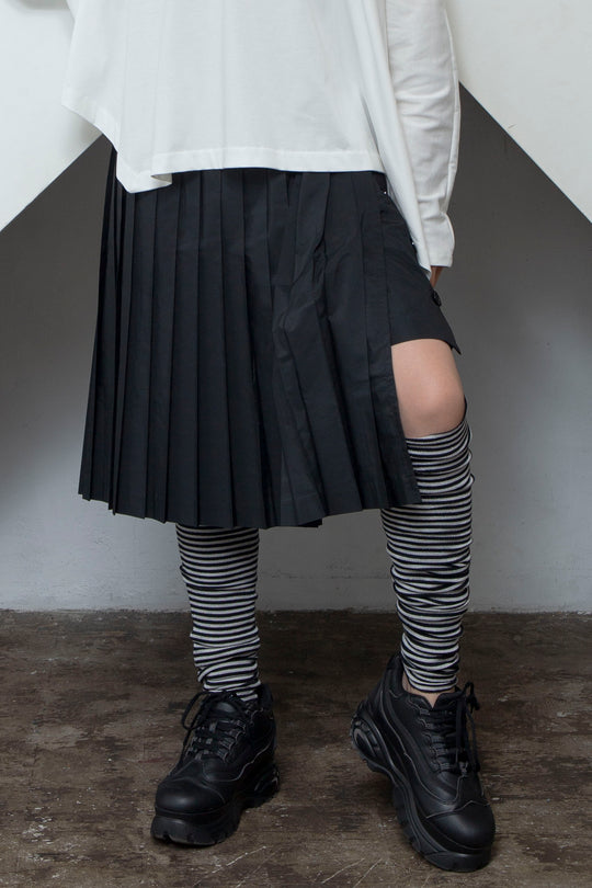 ボーダーレッグウォーマー BLACK