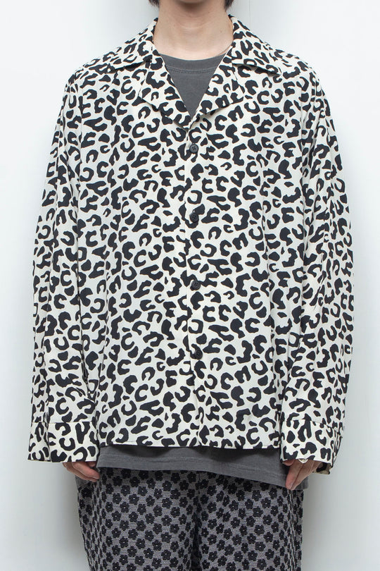 LEOPARD OPEN COLLAR SHIRT / WHITE