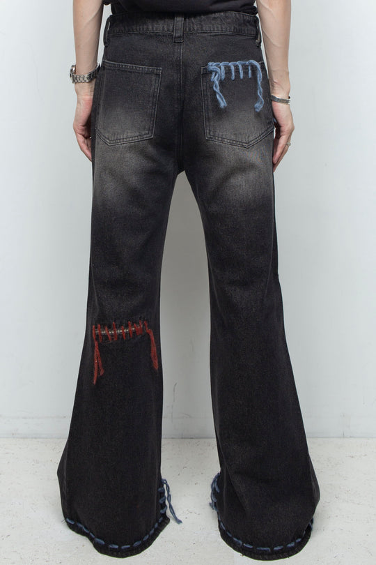 TΣist Hand Stitch Denim Flare Pants / Black