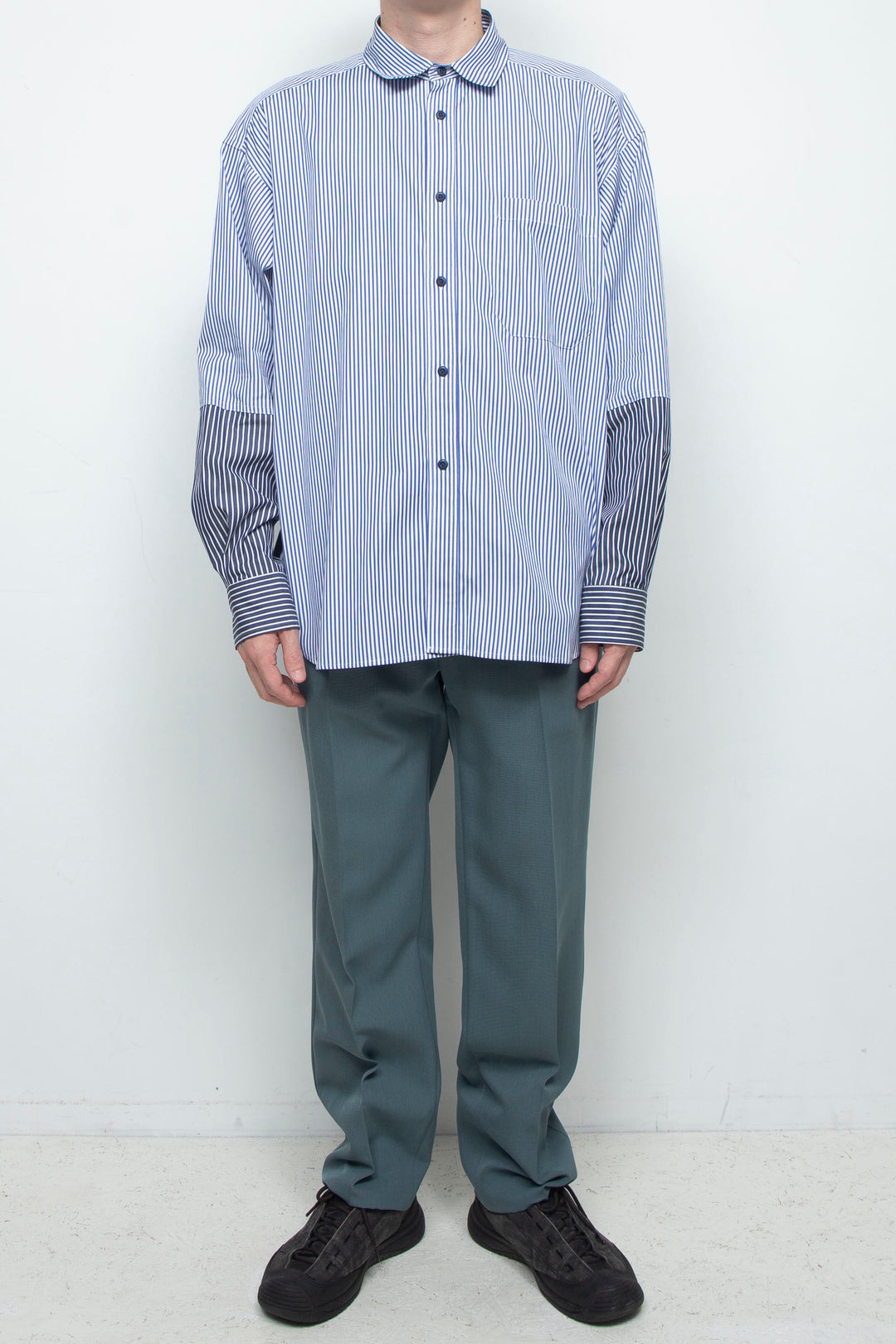 "BEAN” Switching Balloon Side Pleats Shirt