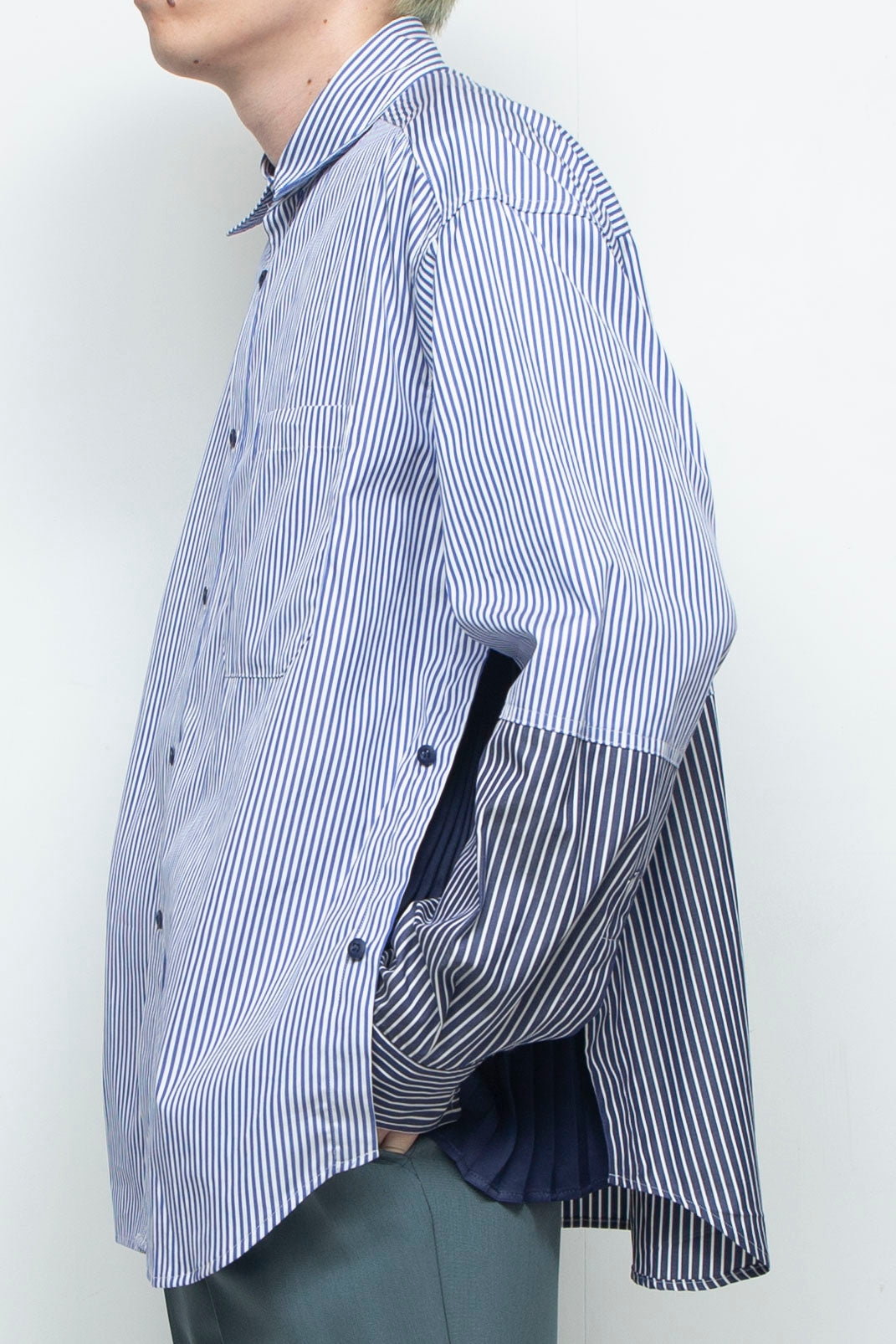 "BEAN” Switching Balloon Side Pleats Shirt