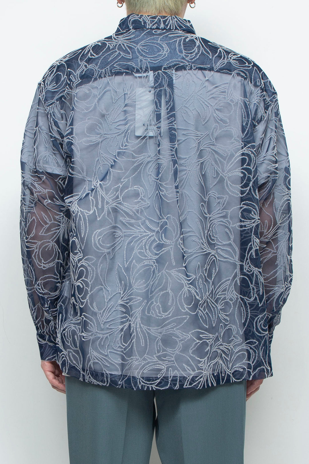 "MERCED" Sheer Through Long Sleeve Shirts NAVY