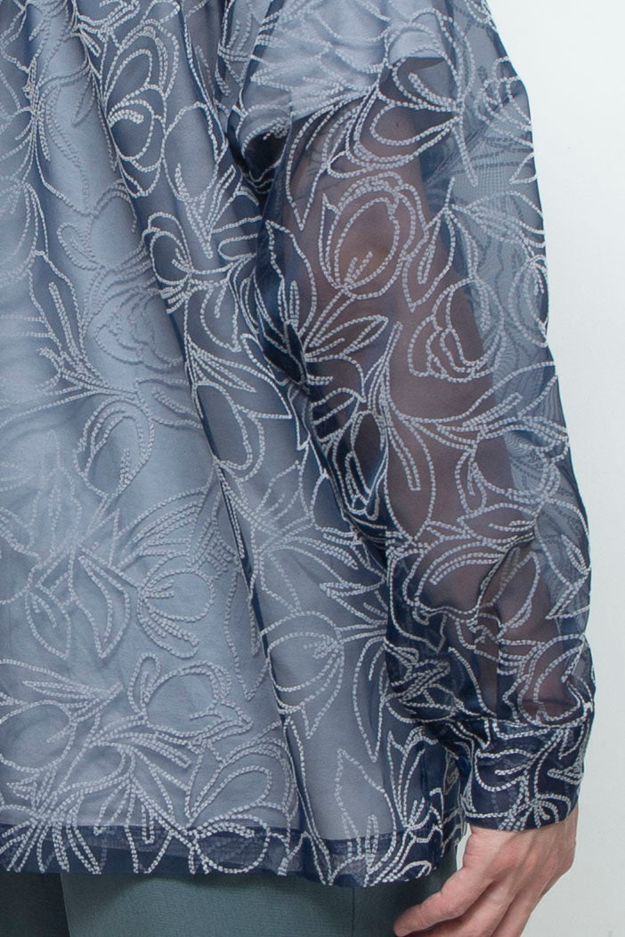 "MERCED" Sheer Through Long Sleeve Shirts NAVY