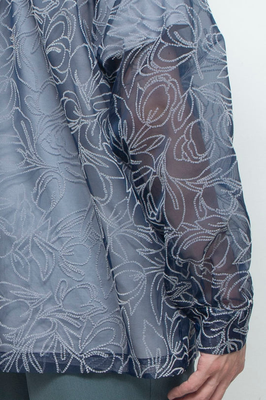 "MERCED" Sheer Through Long Sleeve Shirts NAVY
