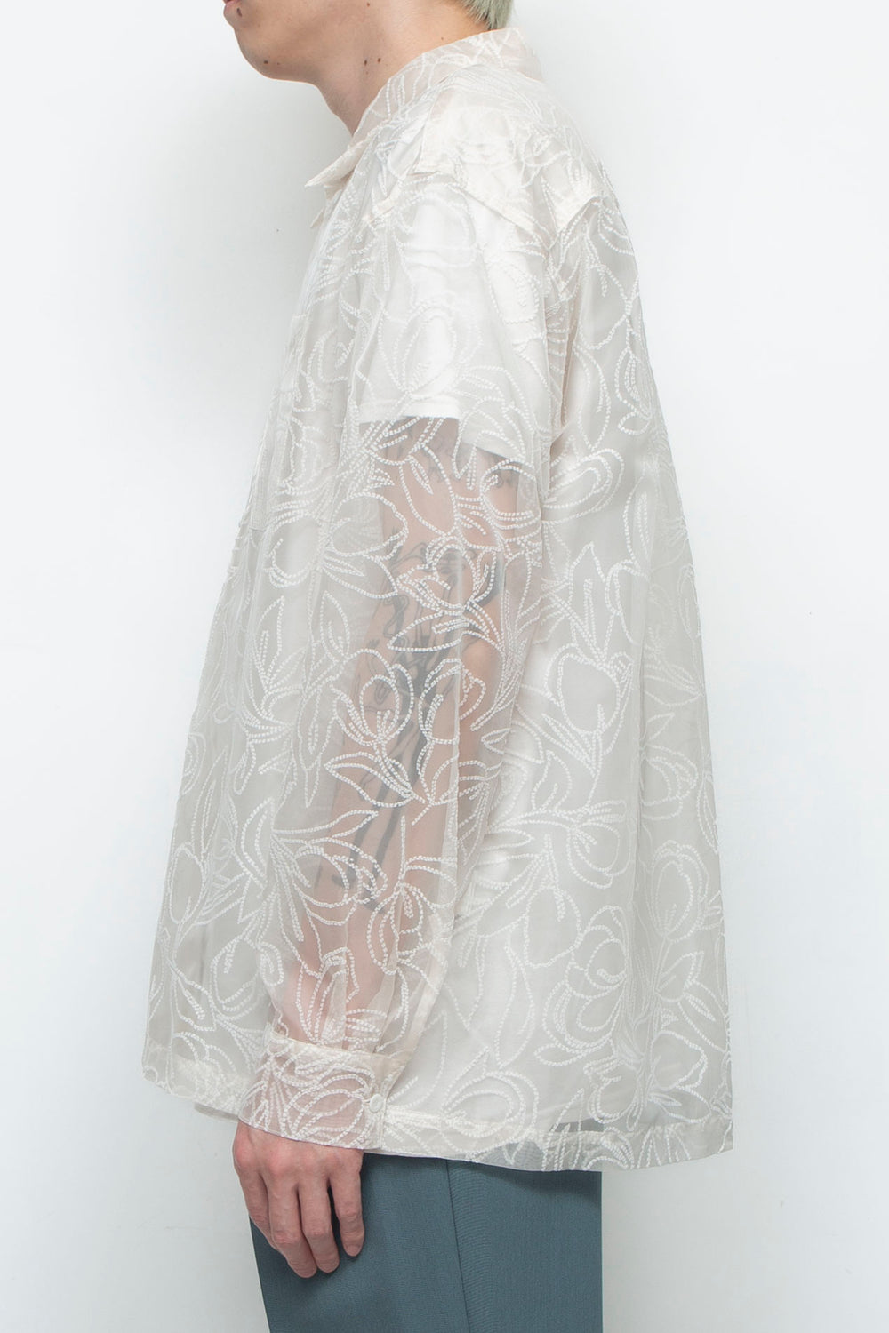 "MERCED" Sheer Through Long Sleeve Shirts OFF WHITE